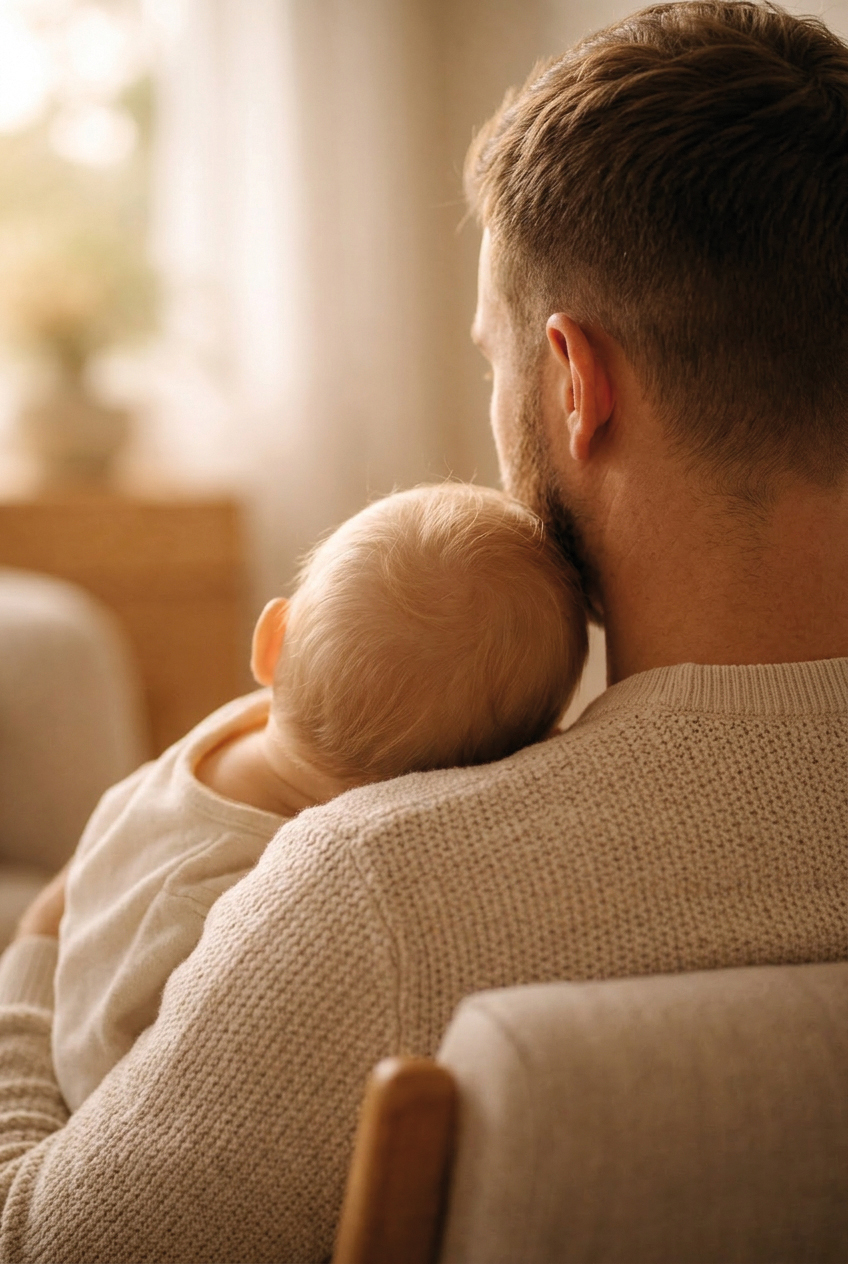 Vater hält sein Baby im Arm